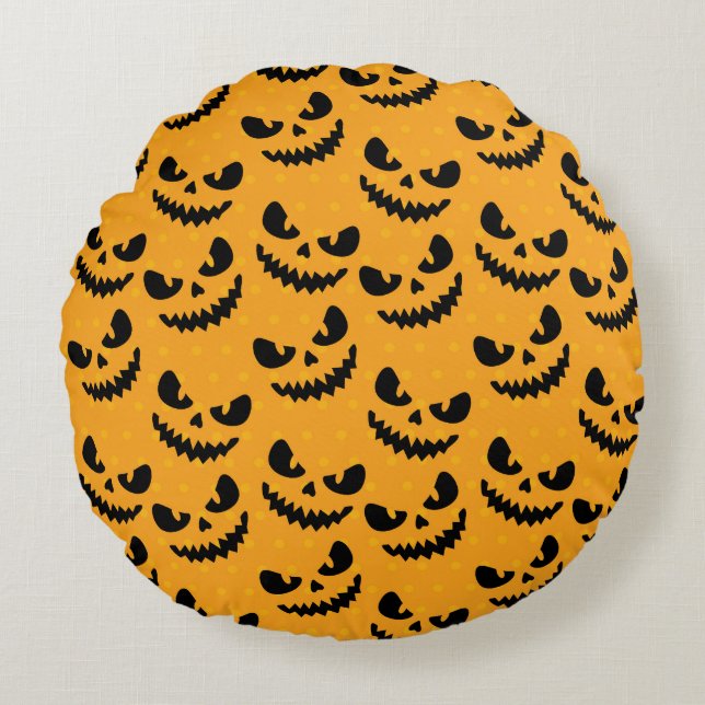 Halloween: skrämmande ansikte, vintage stil. rund kudde (Framsidan)