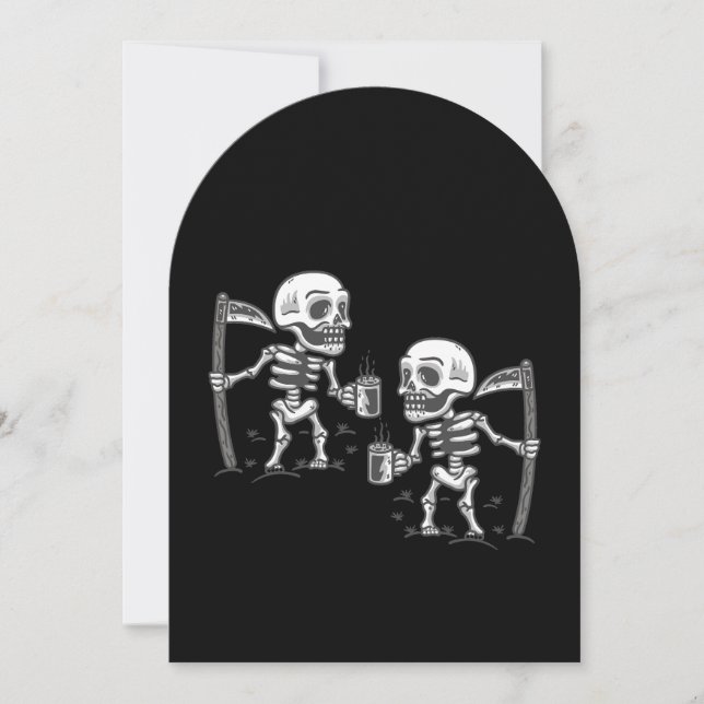 halloween skrämmande grim-baksida skelettkaffe inbjudningar (Framsida)