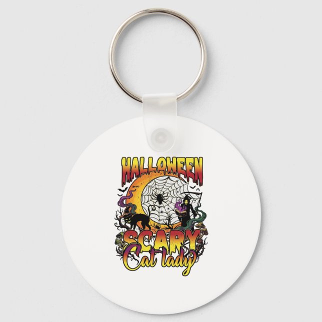 Halloween Skrämmande Kattdam Döden Måne Magi Bo Nyckelring (Framsida)