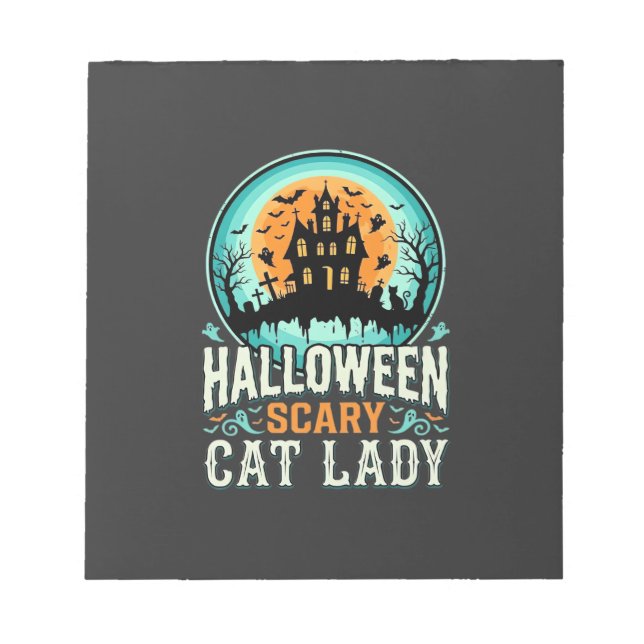 Halloween Skrämmande kattdam Haunted House Design_ Anteckningsblock (Framsida)