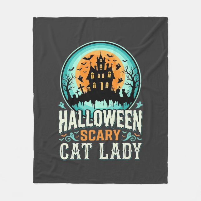 Halloween Skrämmande Kattdam Haunted House Design_ Fleecefilt (Framsidan)