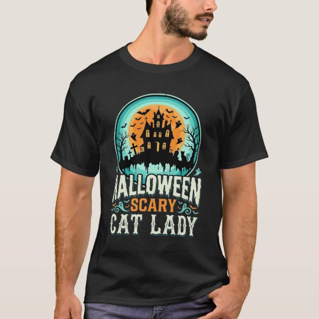 Halloween Skrämmande Kattdam Haunted House Design_ T Shirt (Framsida)