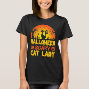 Halloween Skrämmande Kattdam Skrämmande Katt Hallo T Shirt