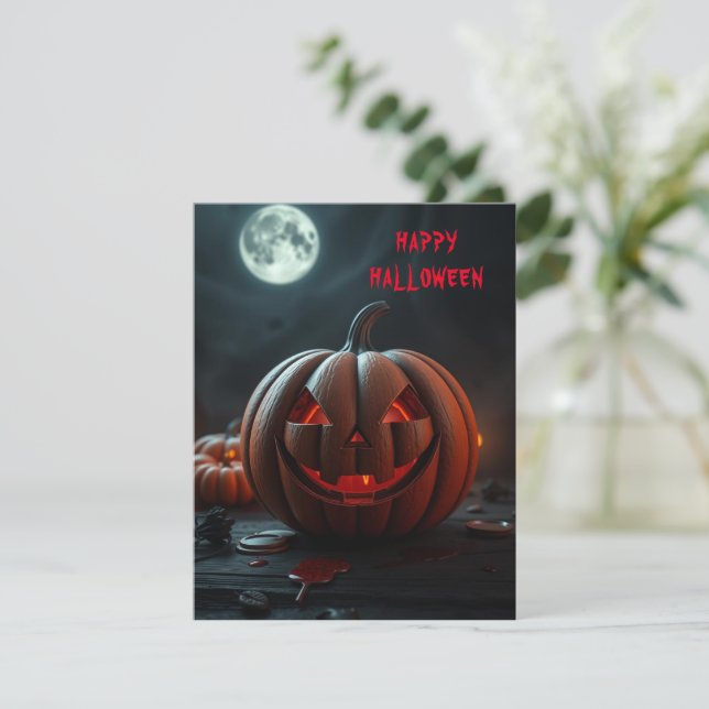 Halloween skrämmande pumpa julkort (Stående Fram)