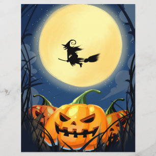 Halloween skrämmande pumpa med måne och häxa flygb