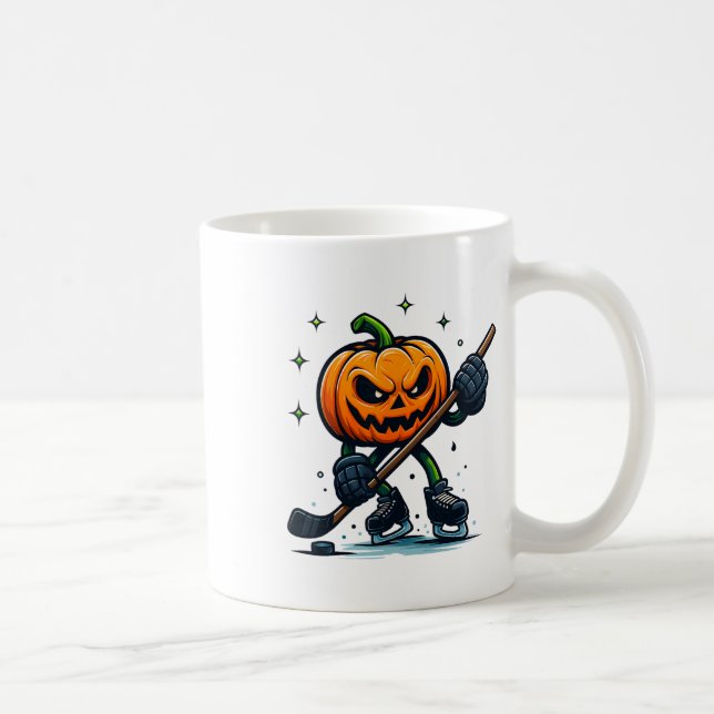 Halloween skrämmande pumpa visar hockeyfärdigheter kaffemugg (Höger)