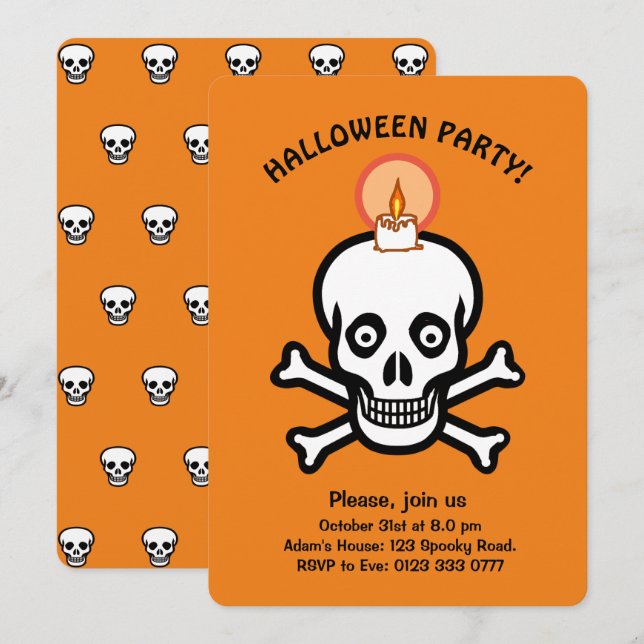 Halloween skrämmande skallar på orange inbjudan (Fram/baksida)