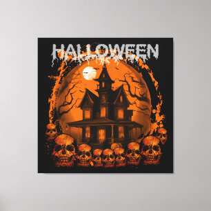 HALLoween SKRÄMMANDE SPÖKHUS DÖDSSKALLAR Canvastryck