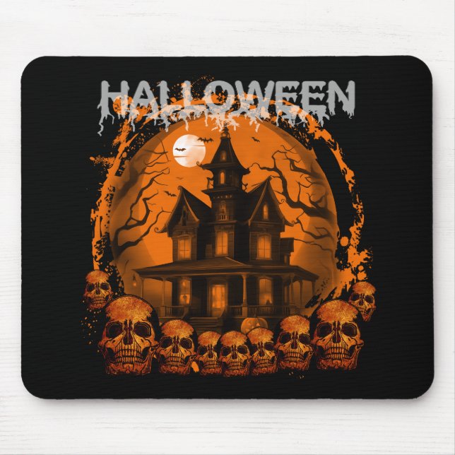 HALLoween SKRÄMMANDE SPÖKHUS DÖDSSKALLAR Musmatta (Framsidan)
