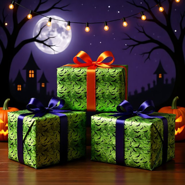 🦇 Halloween - skrämmande 😱 toxisk grönt Presentpapper (🦇 Halloween - scary 😱 toxic green Wrapping Paper)