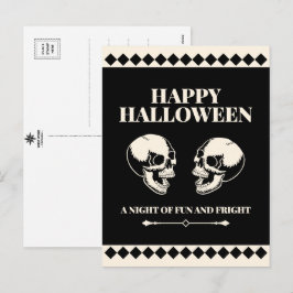 Halloween Skrattande Döskallar Kul och Rädsla Helg Vykort