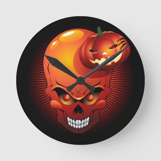 Halloween Skull and Pumpkin      Rund Klocka (Framsida)