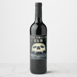 Halloween Skull-Behålla Smiling Rum Vinflaska Etikett