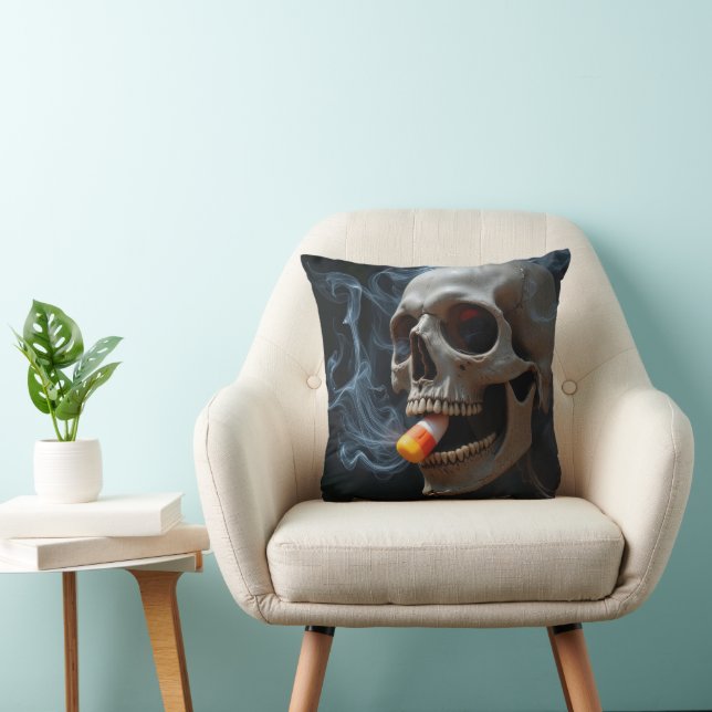 Halloween Skull Biting Candy corn Kudde (Stol)