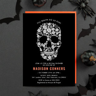 Halloween Skull Black Blommigt Möhippa Inbjudningar