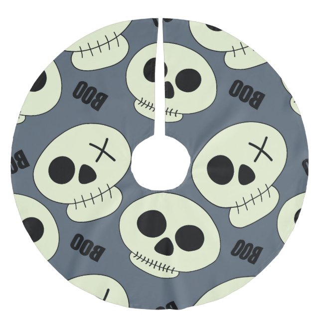 Halloween Skull, Boo Childisdisch Design. Julgransmatta Borstad Polyester (Framsidan)
