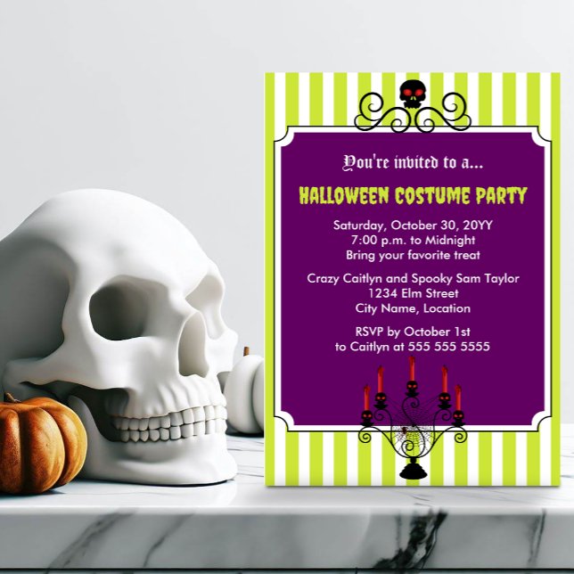 Halloween Skull Candelabra Costume Party Inbjudningar (Get ready for a goulish Halloween costume party! Send out this perfect invite to family & friends.)