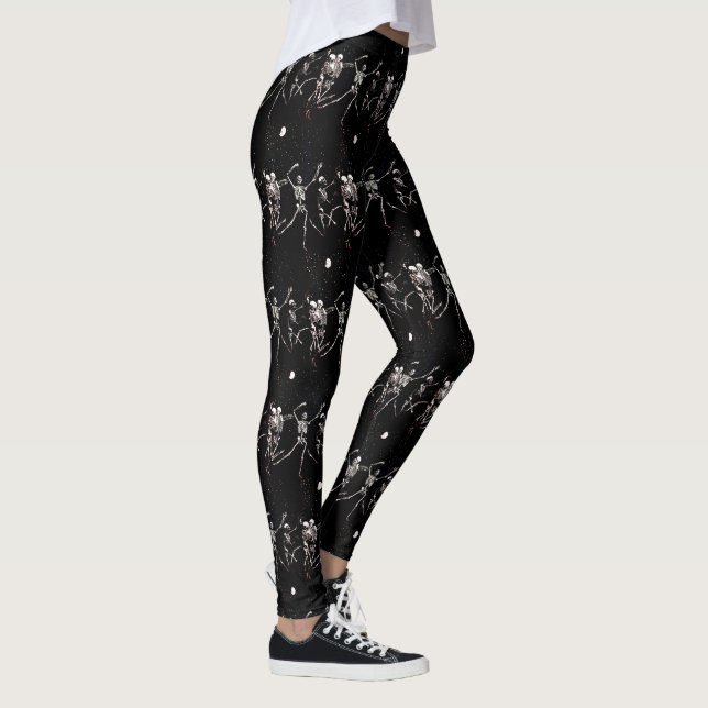 Halloween Skull Dancing Skeletons Black Lycklig Ro Leggings (Höger)