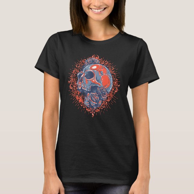 Halloween Skull Esoteric Occult Satanic Blackcraft T Shirt (Framsida)