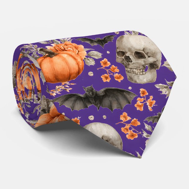 Halloween Skull Fladdermus och Flowers Lila Slips (Rullad)