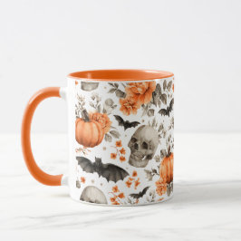 Halloween Skull Fladdermus och Flowers Mugg