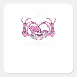 Halloween Skull Heart Händer Skeleton Beanie Desig Fyrkantigt Klistermärke