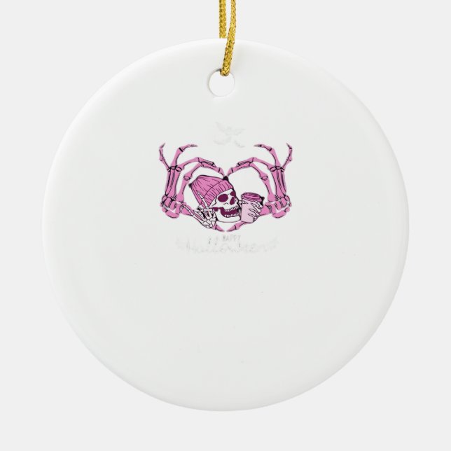 Halloween Skull Heart Händer Skeleton Beanie Desig Julgransprydnad Keramik (Framsidan)
