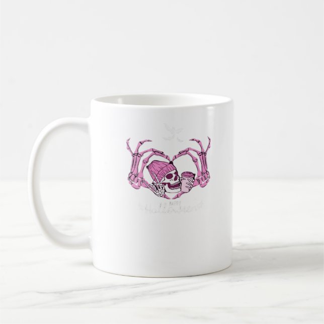 Halloween Skull Heart Händer Skeleton Beanie Desig Kaffemugg (Vänster)