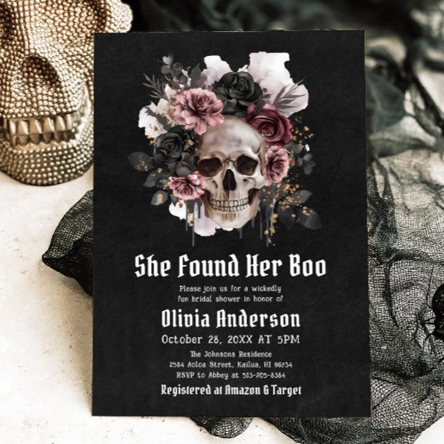 Halloween Skull hittade sin Boo-Möhippa Inbjudningar (Halloween Skull She Found Her Boo Bridal Shower Invitation)