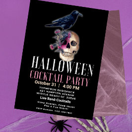 Halloween Skull Kråka Cocktail Vuxen Party Inbjudningar