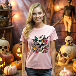 Halloween skull, life and death dance in harmony t shirt