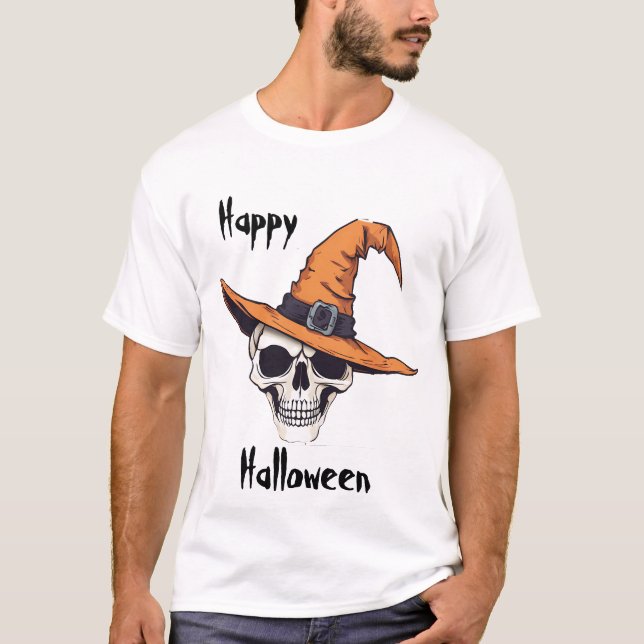 Halloween Skull med hatt T Shirt (Framsida)