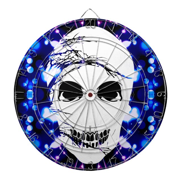 Halloween Skull med magiskt blått ljus 2 Darttavla (Framsidan)