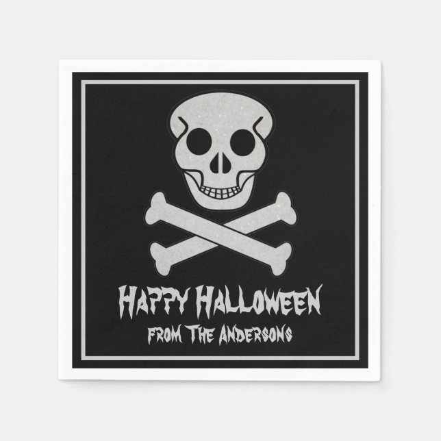Halloween Skull och Bones Napkins Pappersservett (Framsidan)