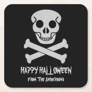 Halloween Skull och Bones Papper Underlägg Kvadrat