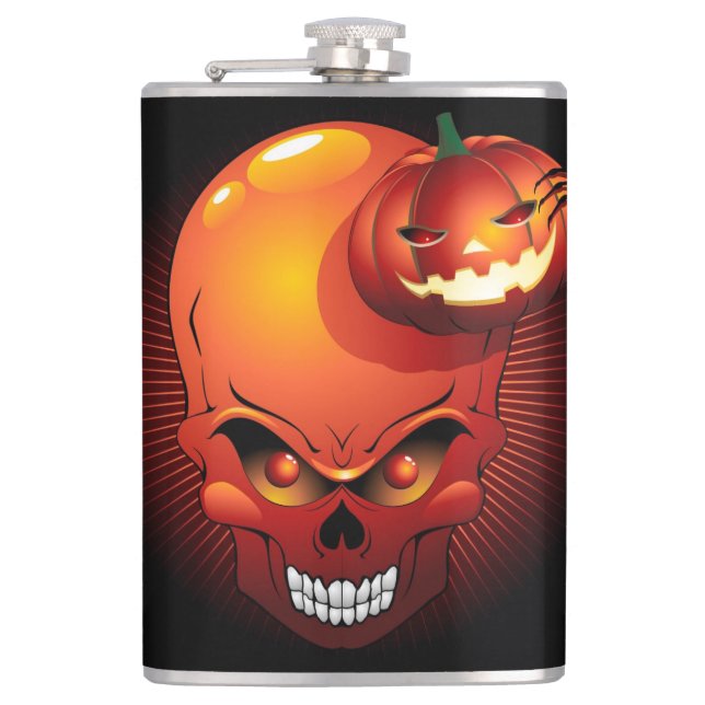 Halloween Skull och Pumpkin Fickplunta (Framsidan)