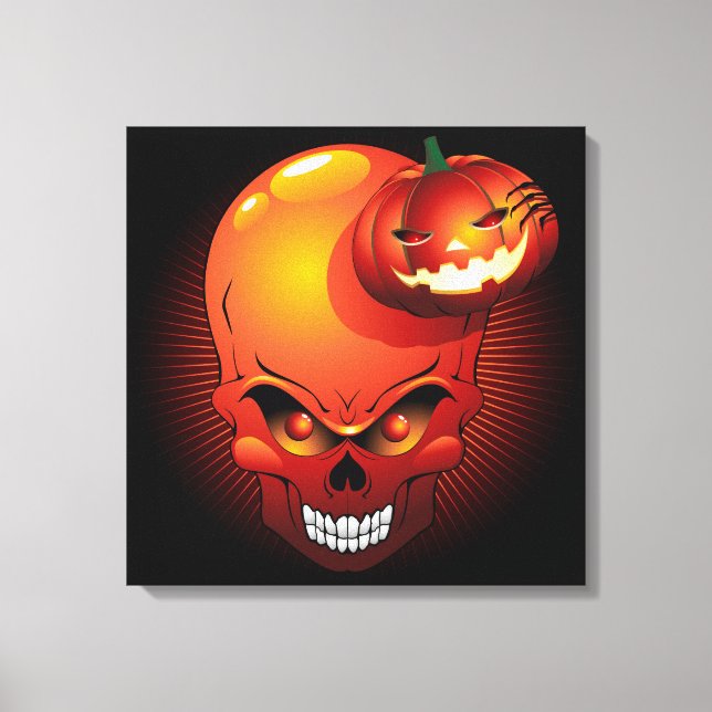 Halloween Skull och Pumpkin-Kanvastryck Canvastryck (Framsida)
