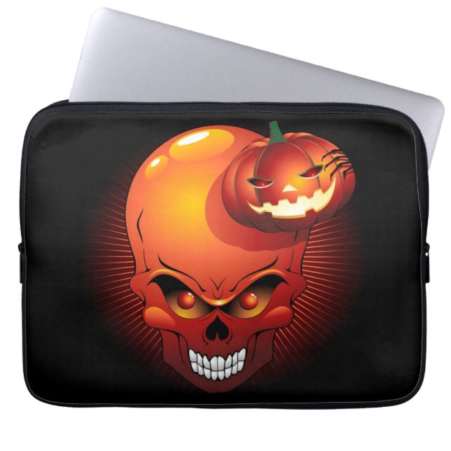 Halloween Skull och Pumpkin Laptop Fodral (Framsidan)