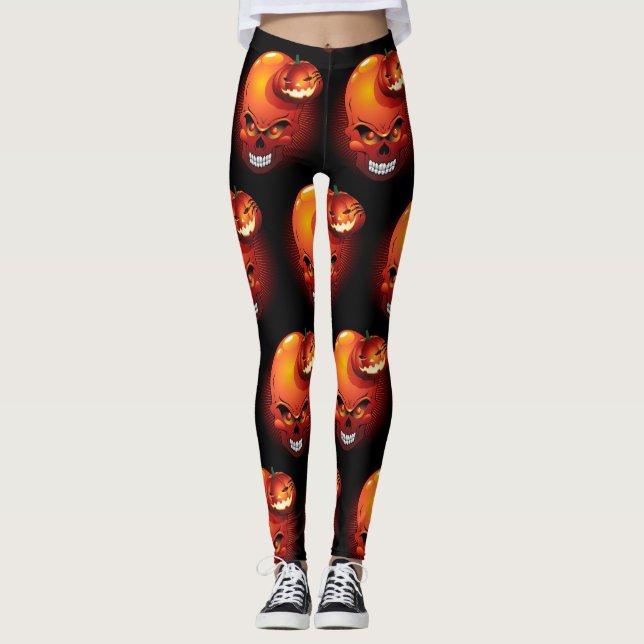 Halloween Skull och Pumpkin Leggings (Framsida)
