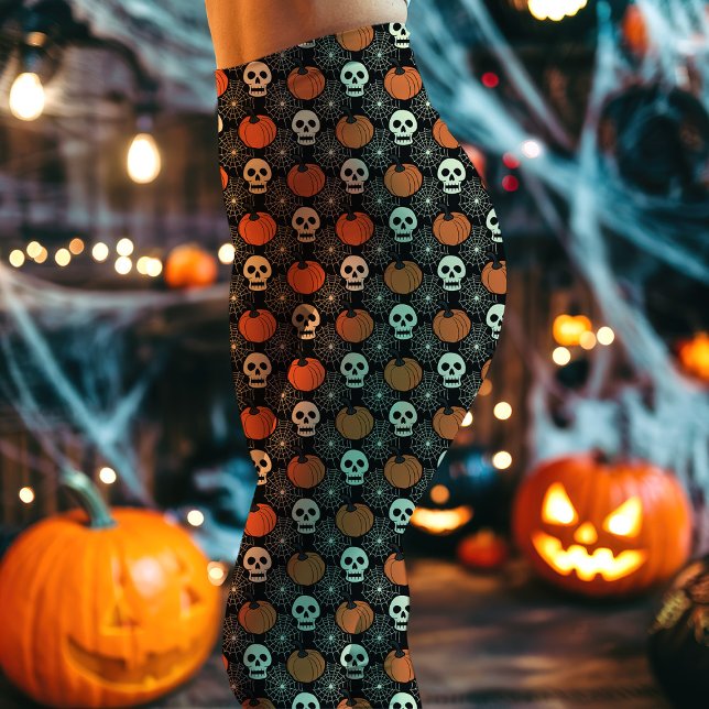 Halloween Skull och Pumpkin Mönster Leggings (Skapare uppladdad)