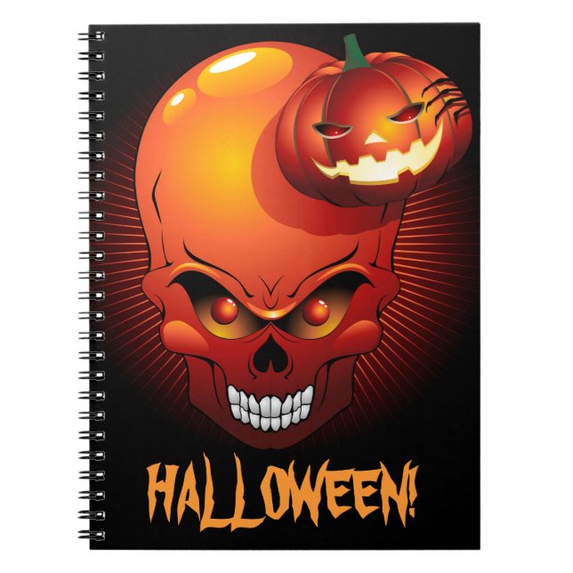 Halloween Skull och Pumpkin Notebook Anteckningsbok (Framsidan)