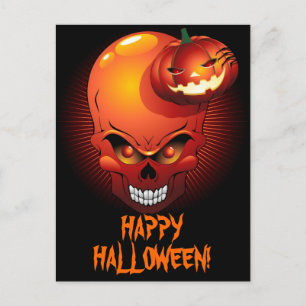 Halloween Skull och Pumpkin Postcard Vykort