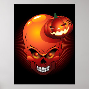 Halloween Skull och Pumpkin Poster