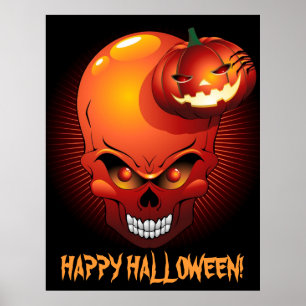 Halloween Skull och Pumpkin Poster