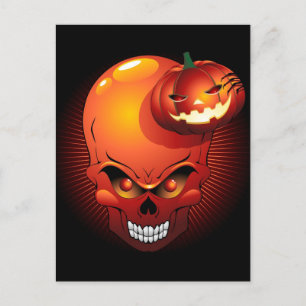 Halloween Skull och Pumpkin Vykort