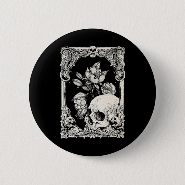 Halloween Skull Pastel Goth Flower Gothic Blommigt Knapp (Framsida)