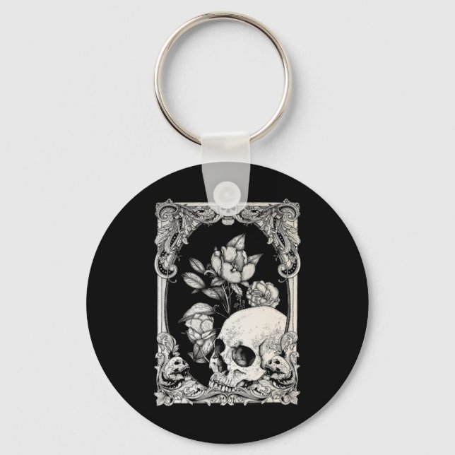 Halloween Skull Pastel Goth Flower Gothic Blommigt Nyckelring (Framsida)