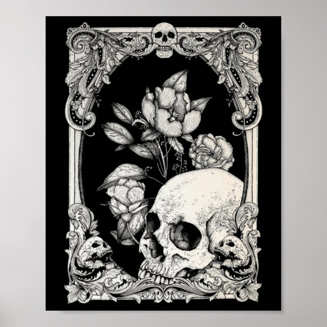 Halloween Skull Pastel Goth Flower Gothic Blommigt Poster (Framsidan)