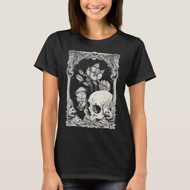 Halloween Skull Pastel Goth Flower Gothic Blommigt T Shirt (Framsida)