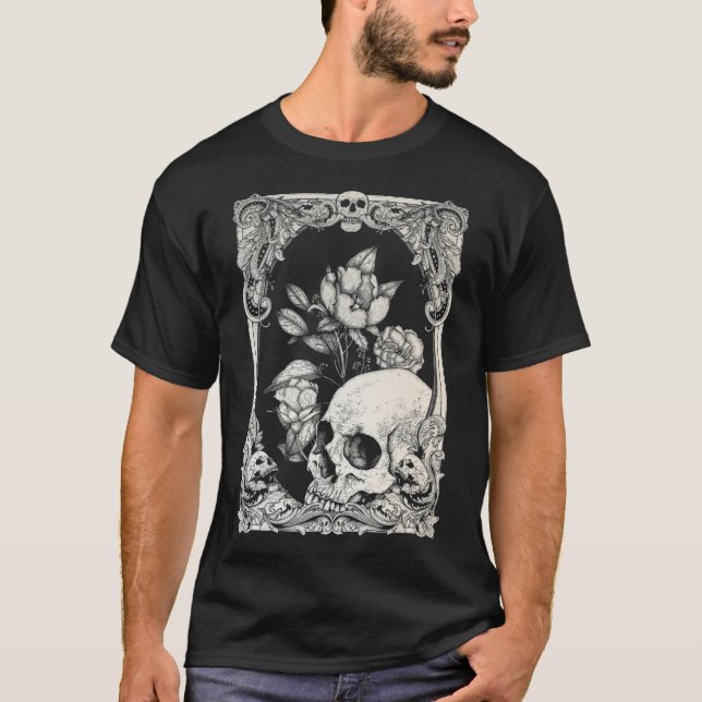 Halloween Skull Pastel Goth Flower Gothic Blommigt T Shirt (Framsida)